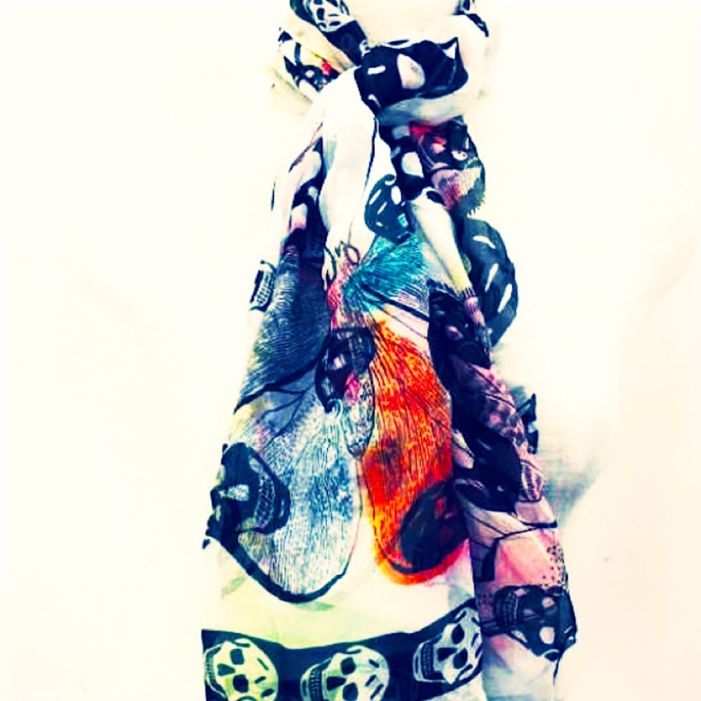 Authentic Vintage Alexander McQueen Silk Butterfly & Skulls Shawl/Scarf